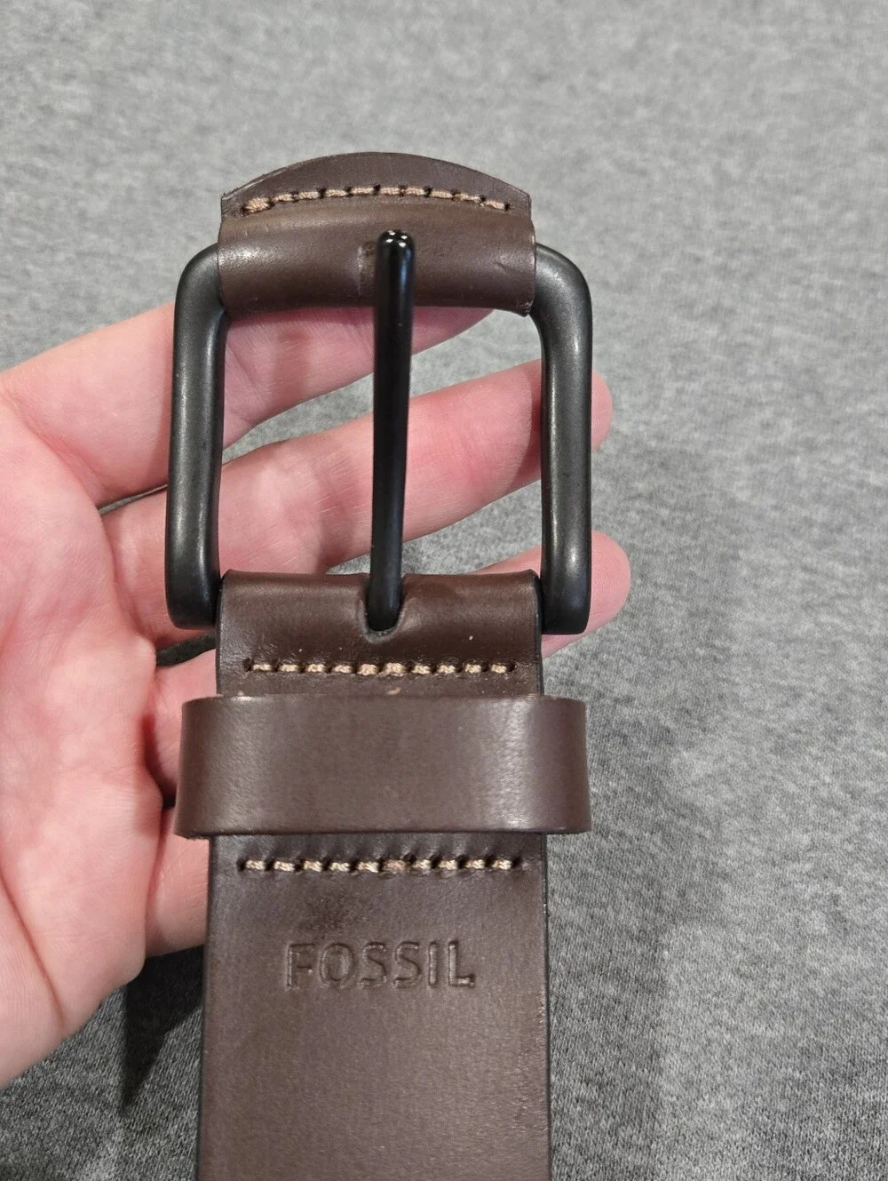 Fossil Mens Size 34 Brown Genuine Leather Casual Belt Black Square Buckle Basic
